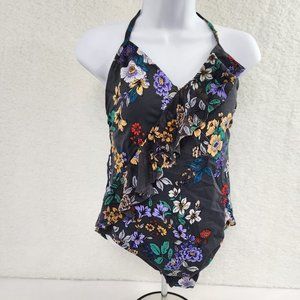 Floral Swimsuit Women's Black Ruffle Large